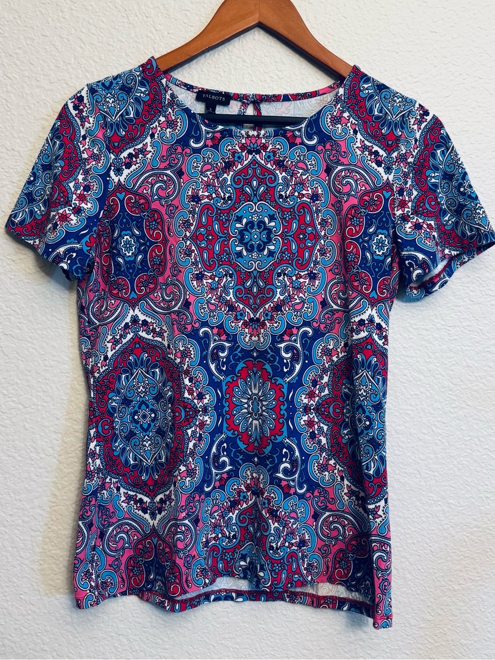 Talbots Paisley Patriotic Print Tee Top S